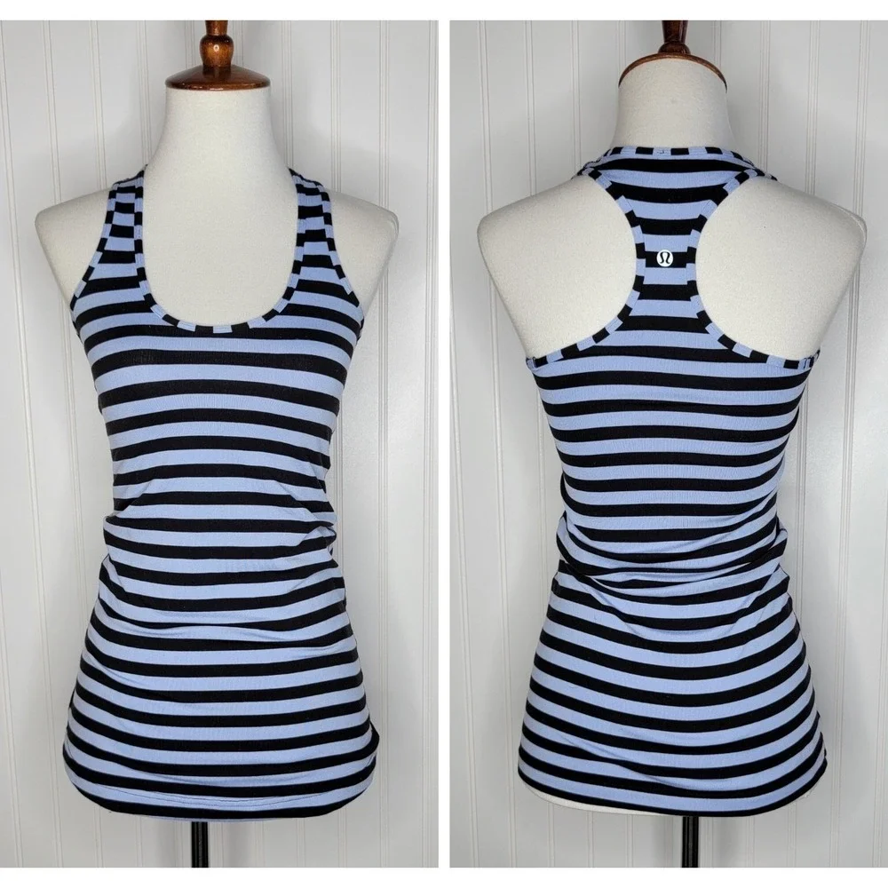 Lululemon Cool Racerback Tank Top Women's Size 4 Lilac /Black Stripe